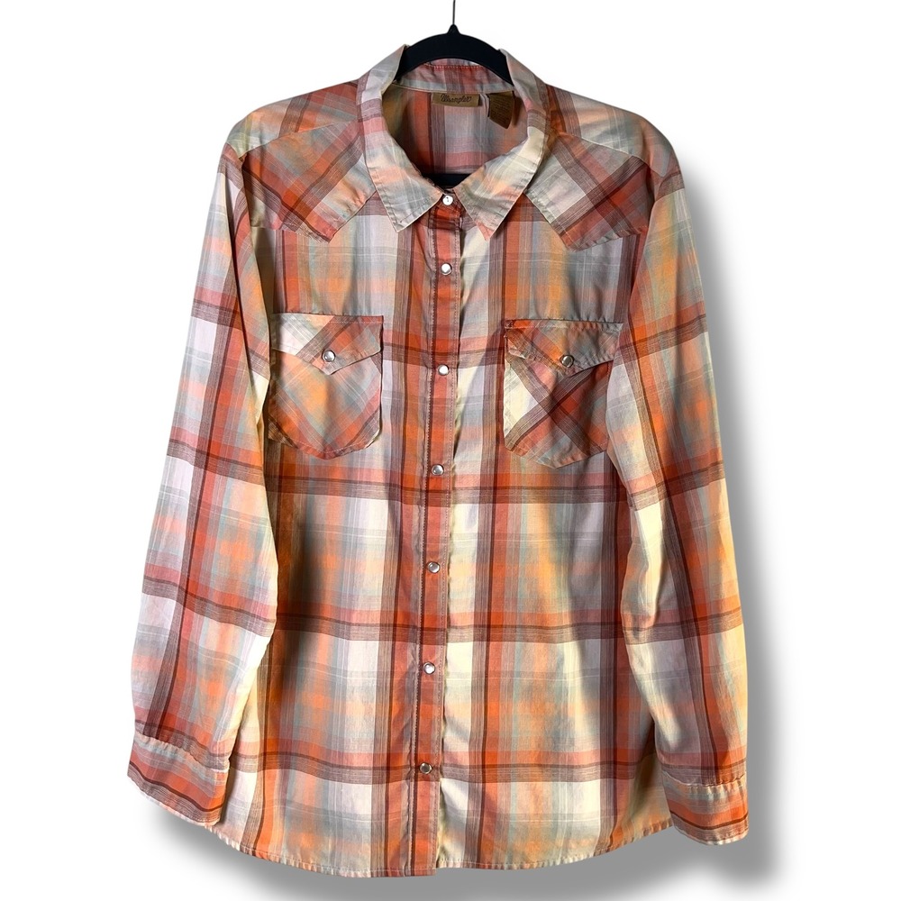Wrangler‎ Mens Sz XXL Plaid Western Pearl Snap Shirt Long Sleeve Cowboy Barnyard